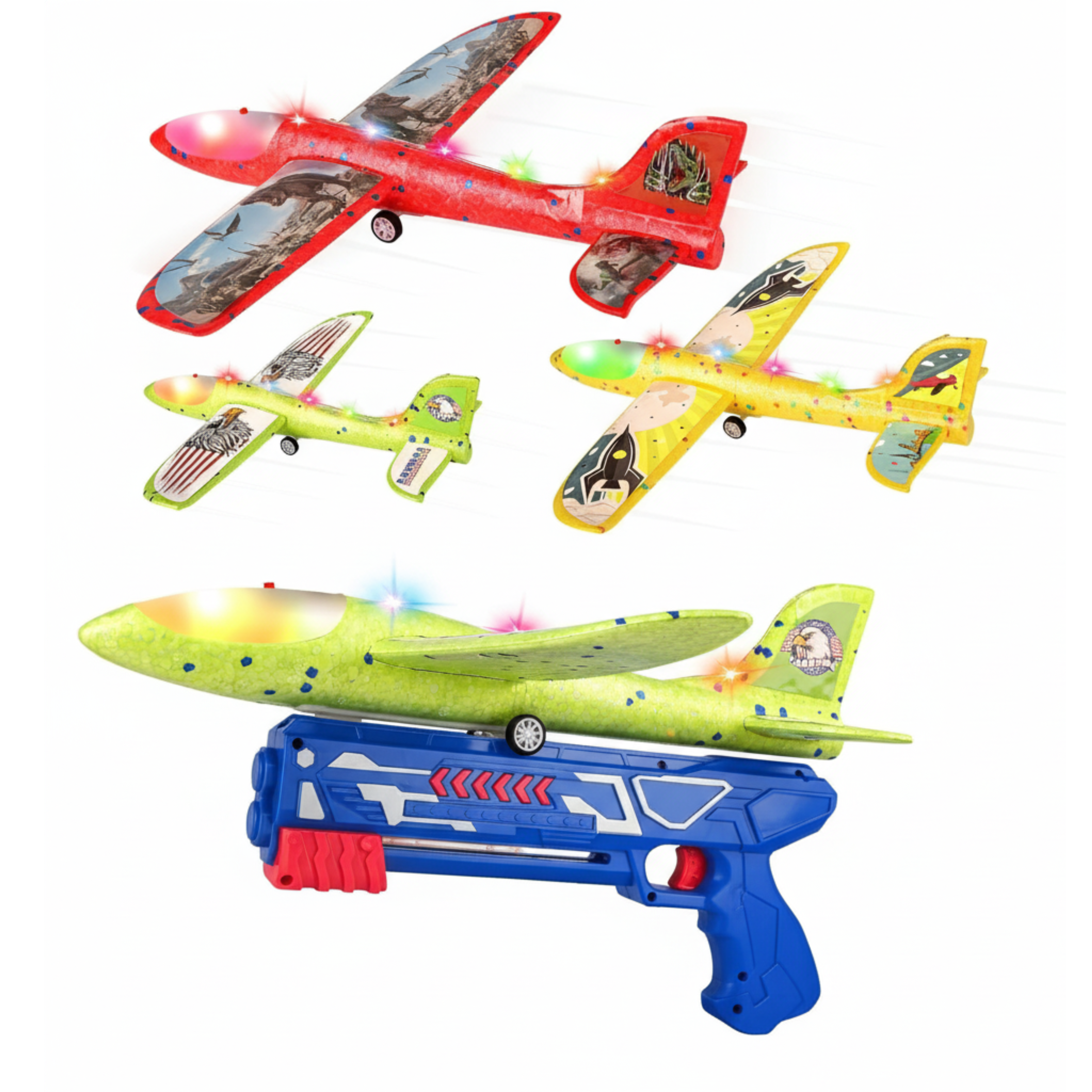 4 Pack LED Foam Airplane Launcher Toy for Kids for Outdoor Fun