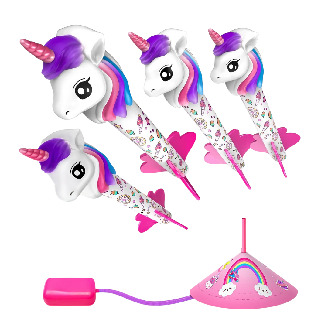 Unicorn Rocket Launcher for Kids with 4 Foam Rockets and Air Pump