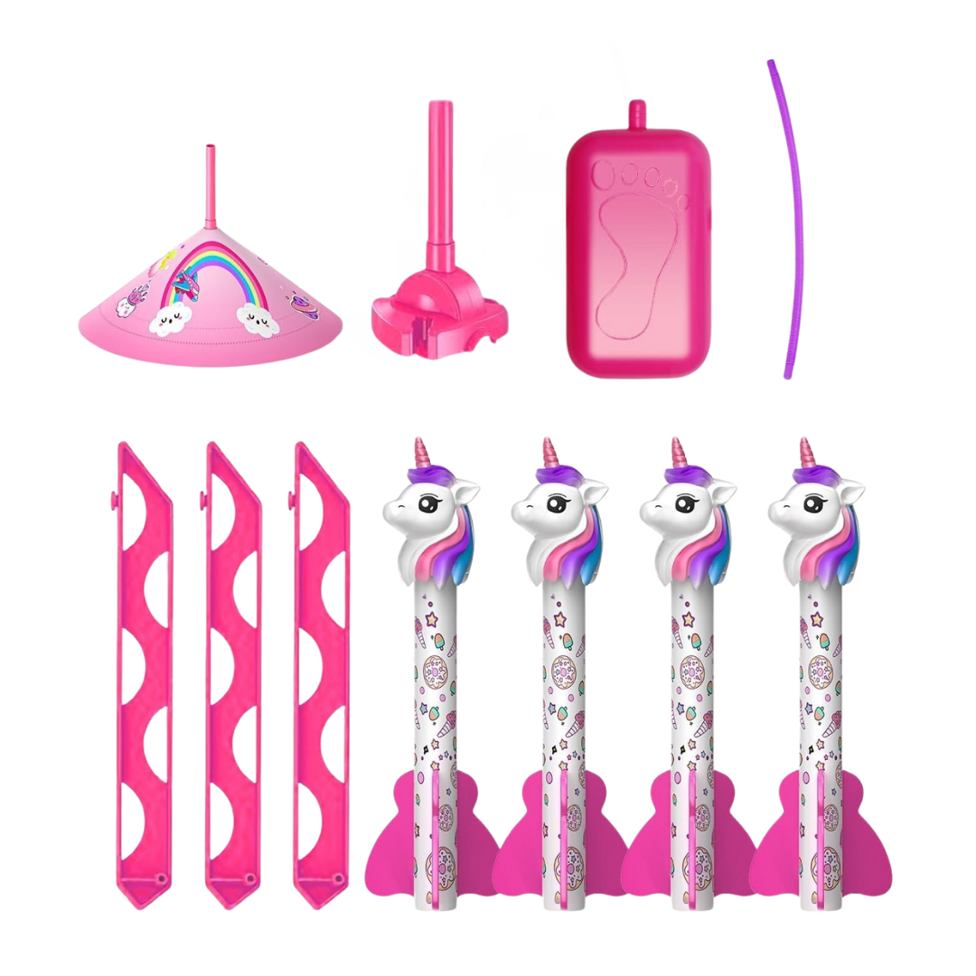 Unicorn Rocket Launcher for Kids with 4 Foam Rockets and Air Pump