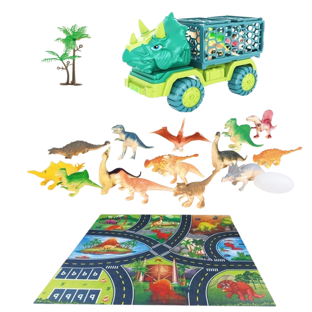 Dinosaur Truck Toy Set with 15 Figures and Activity Play Mat