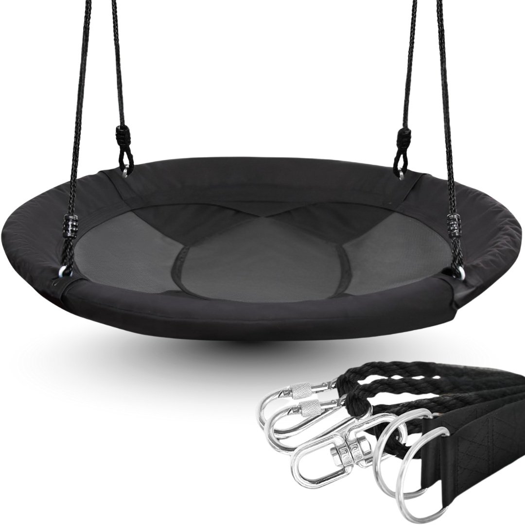 Saucer Swing Seat with Adjustable Rope Straps and Metal Frame