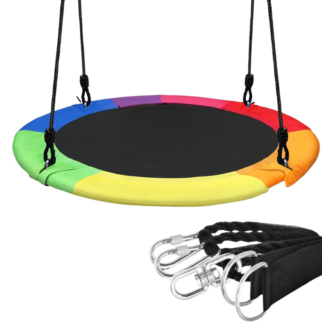 Saucer Swing Seat with Adjustable Rope Straps and Metal Frame
