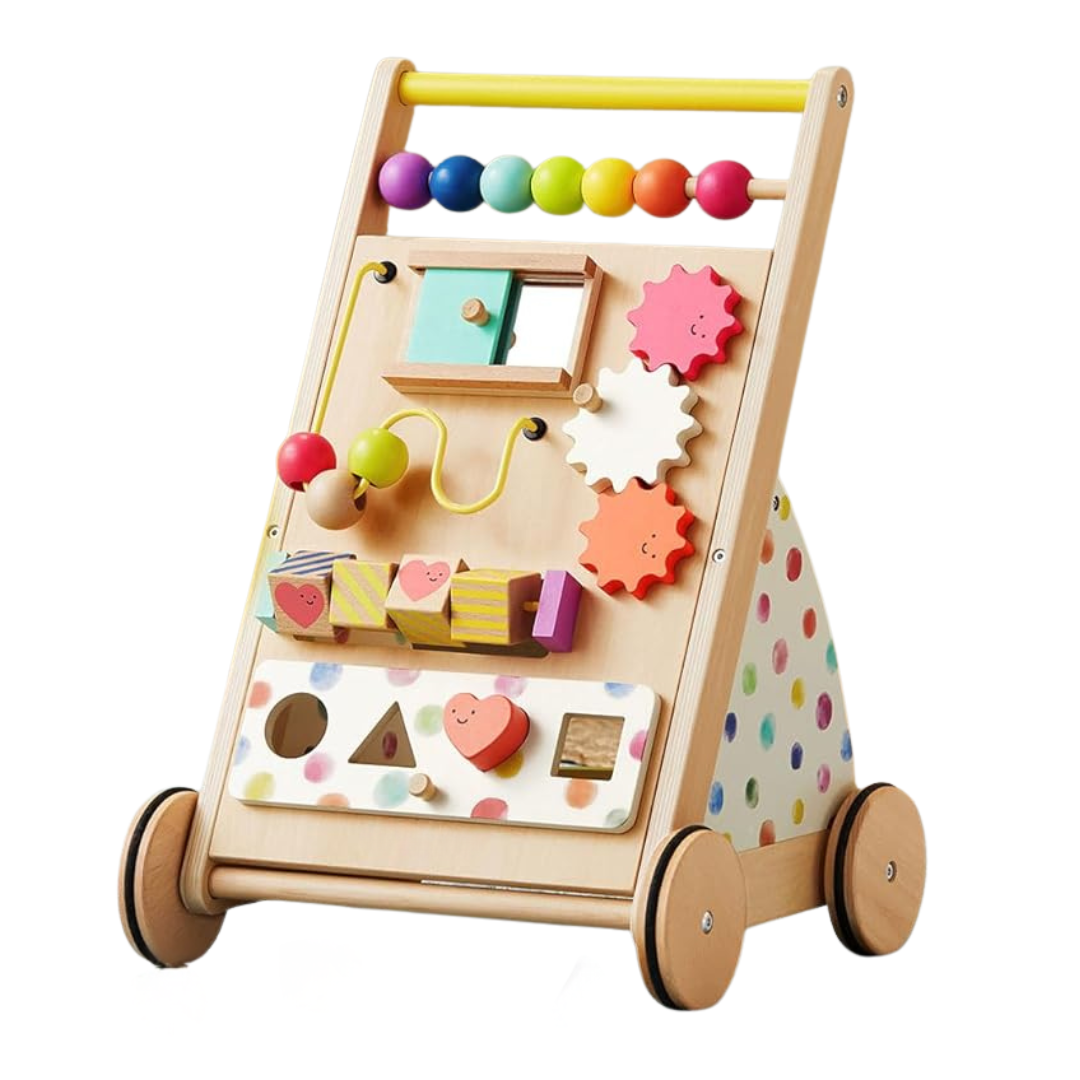 Wooden Baby Push Walker with Adjustable Speed and Activity Panel